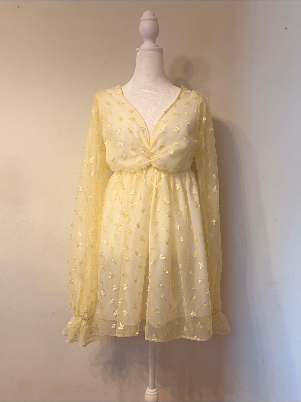 Handmade Sheer Butter Yellow Embellished Babydoll Dress